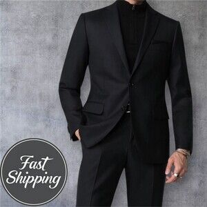 ZANETTI Mens 2-Piece Suit – 36R Blazer Jacket/30WX30 Pants Black ITALIAN WOOL